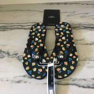 NWT Coach Black Floral Flip Flops size 8